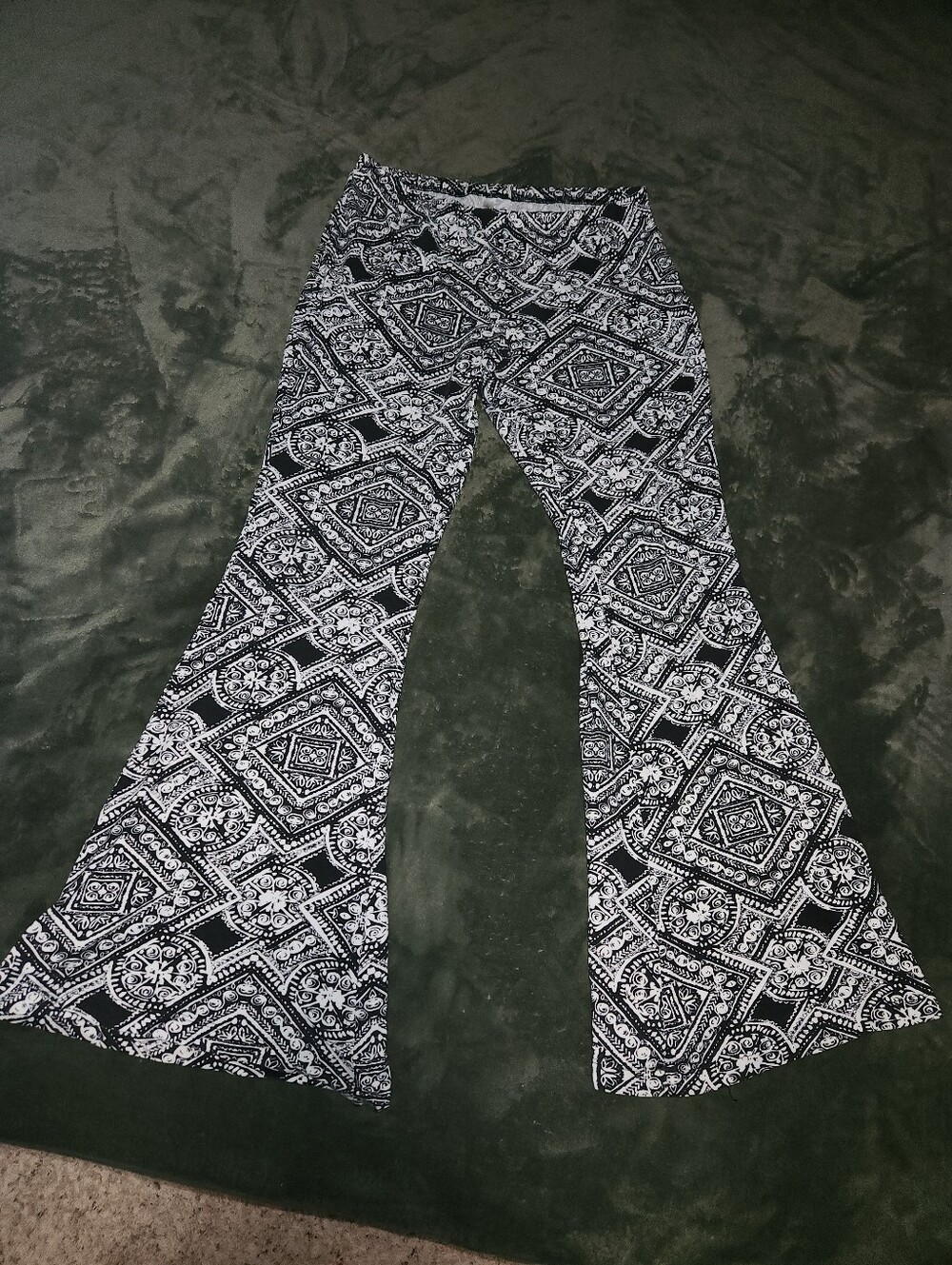 Bohemian Black & White Flare Stretch Lounge Pants